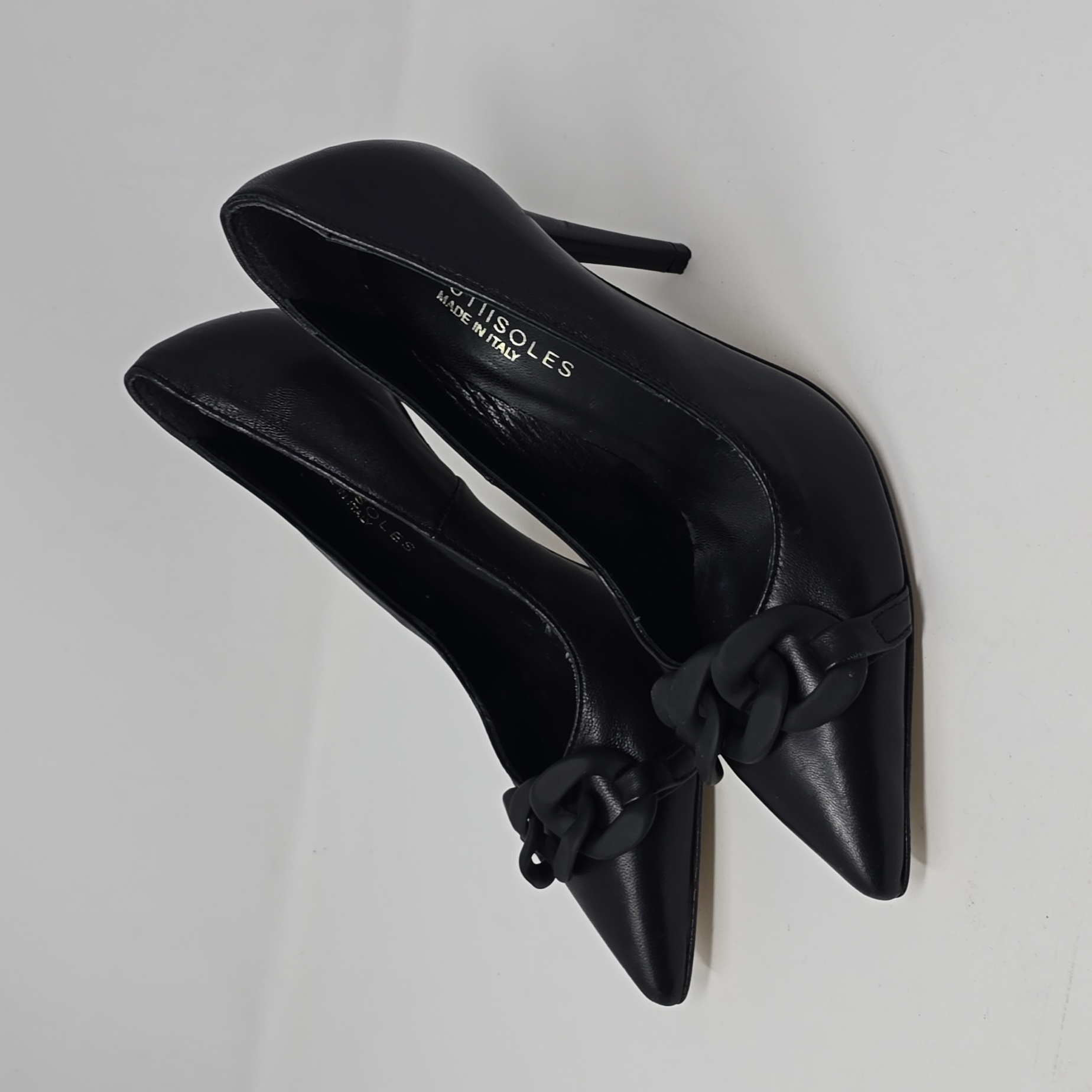 Beautiisoles Black Leather High Heels Italy 8m